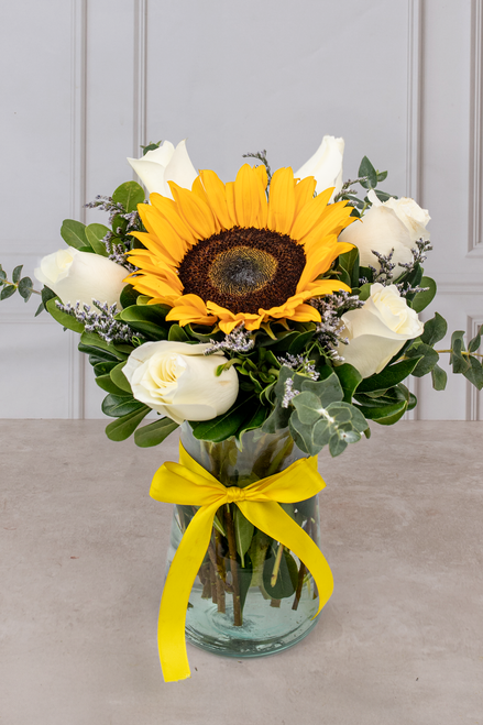 Puesta de Sol / 1 Girasol y Rosa Blanca | 21SF (M)