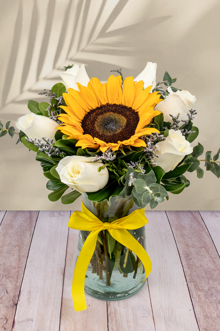 Puesta de Sol / 1 Girasol y Rosa Blanca | 21SF (A)