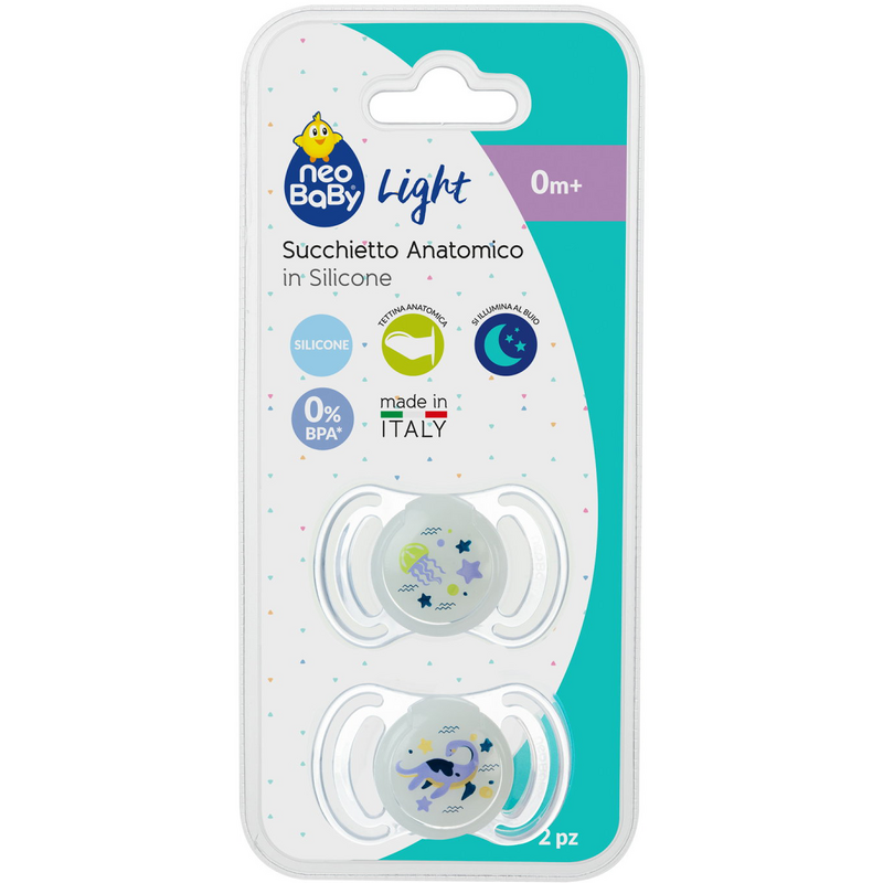 neo Baby Light Succhietto Anatomico in Silicone 6m+ Dino Rosa 2 pz