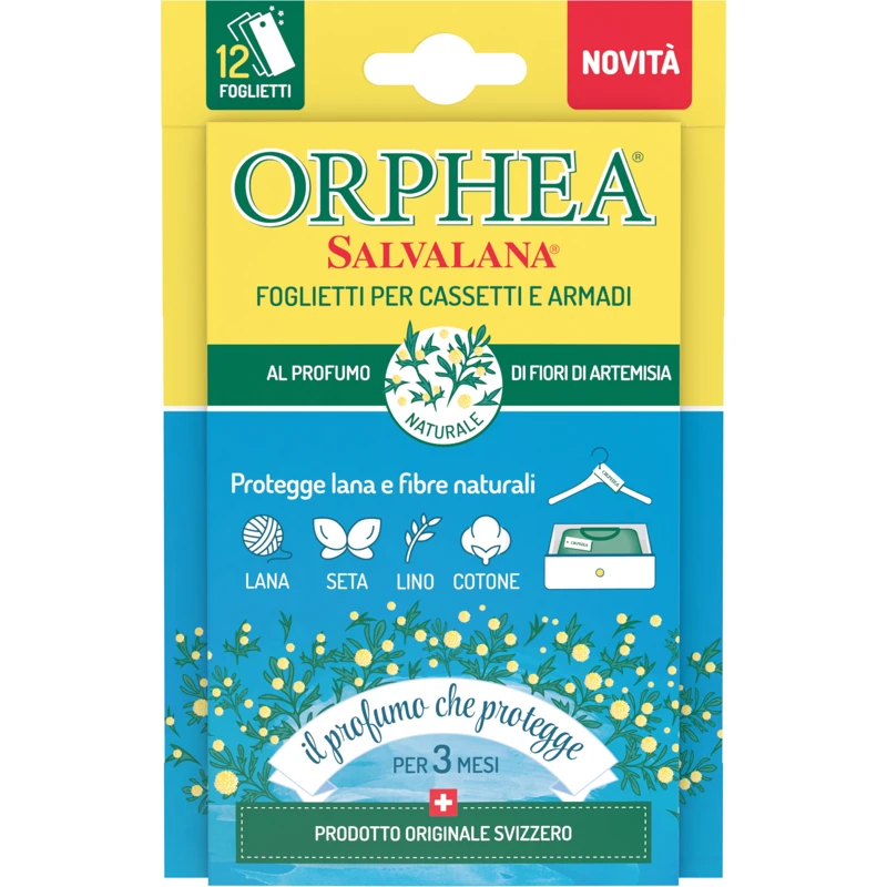 Orphea Salvalana 48 Foglietti Emanatori - Protegge Lana, Seta E Cotone - Profumo Di Lavanda Durata 3 Mesi