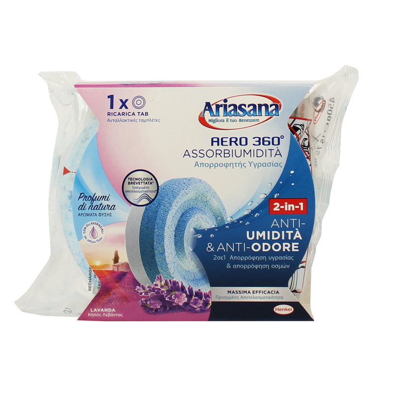Ariasana Aero 360° Ricarica TAB Lavanda E Inodore – Assorbi Umidità 2 In 1 Con Cristalli Ultra-assorbenti, Durata 3 Mesi