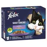 FELIX LE GHIOTTONERIE 10 BUSTE DA 85 GRAMMI 3 MANZO 3 POLLO 2 SALMONE 2 TONNO