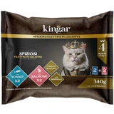 KINGAR CAT FILETTINI IN GELATINA SALMONE TONNO 4 BUSTE DA 85 GRAMMI 
