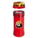 LUMINO VOTIVO PLASTICA ROSSO 40L IMMAGINE SAN PIO DA PIETRELCINA