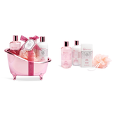 IDC INSTITUTE COFANETTO VASCA ROSE CHERRY BLOSSOM SET BAGNO 4 PEZZI;  SHOWER GEL 300 ML - BODY LOTION 300 ML - BATH SALTS 150 GRAMMI - BATH PUFF