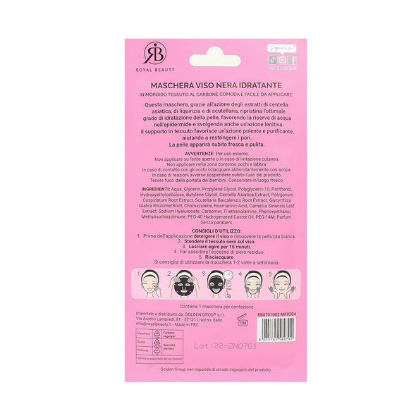 ROYAL BEAUTY MASCHERA VISO NERA IN TESSUTO IDRATANTE
