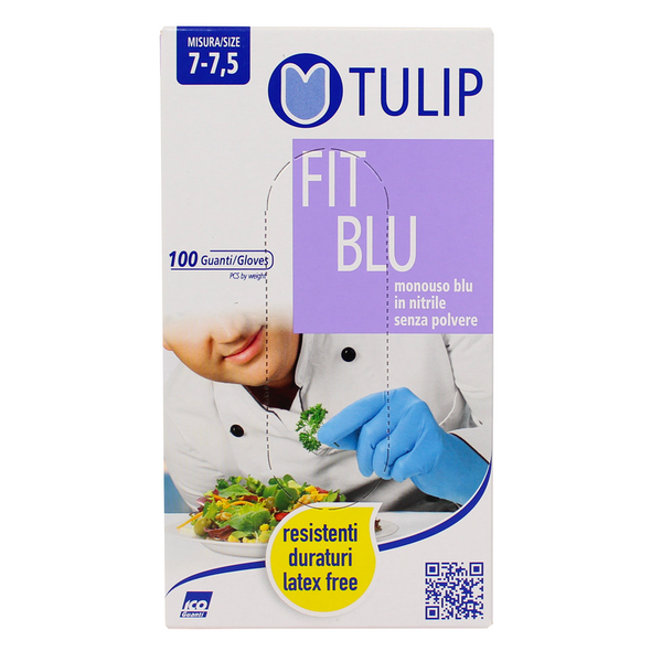 TULIP GUANTI NITRILE SENZA POLVERE MONOUSO 100 PZ TAGLIA 7-7,5