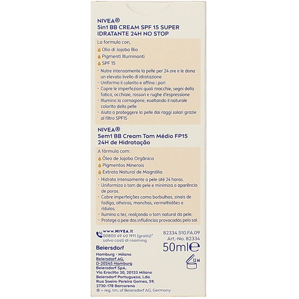 NIVEA VISO BB CREMA DORATA UNIFORMANTE SUPER IDRATANTE PER TUTTI I TIPI DI PELLE 50 ML.