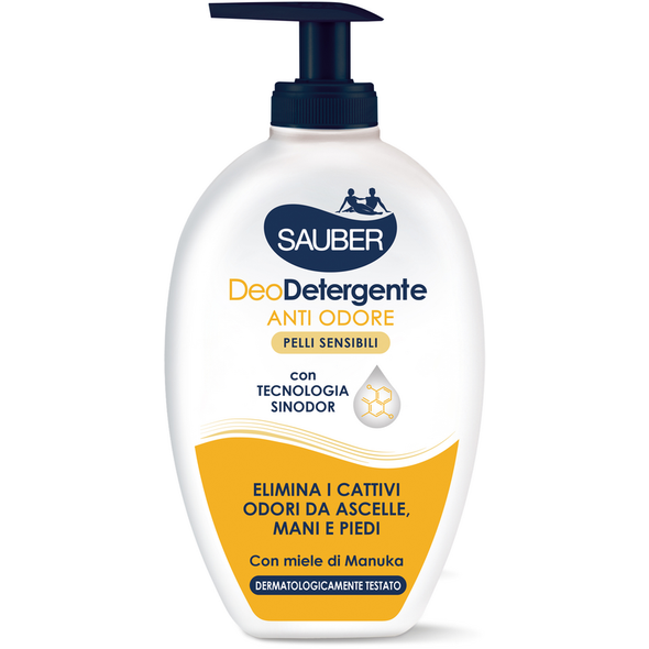 SAUBER DEO DETERGENTE ANTIODORE ASCELLE, MANI E PIEDI PELLI SENSIBILI SAPONE LIQUIDO 330 ML 