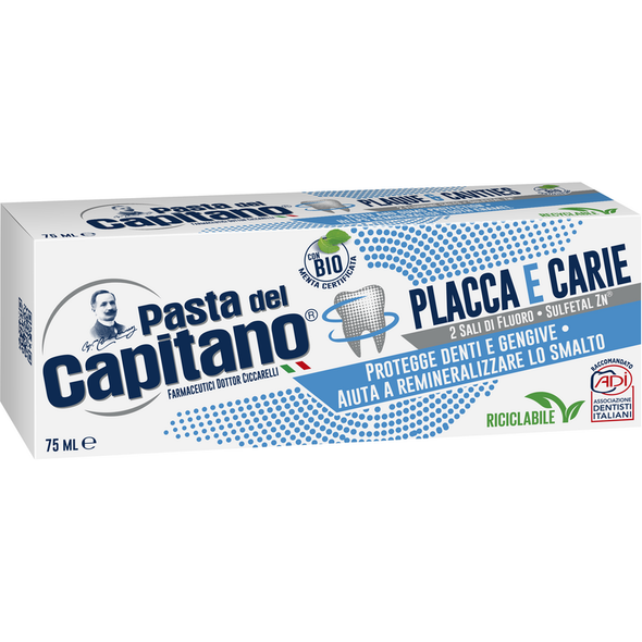 PASTA DEL CAPITANO PLACCA e CARIE CON BIO MENTA CERTIFICATA 75 ML