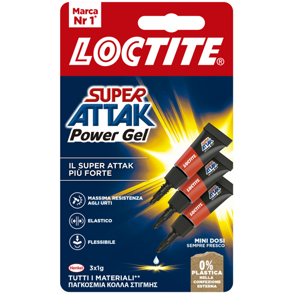 LOCTITE SUPER ATTAK POWER GEL 3 TUBETTI DA 1 GRAMMO STRIP