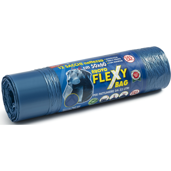 GEL SAC 12 SACCHETTI PATTUMIERA FLEXY BAG 50x60 BLU 33 LITRI