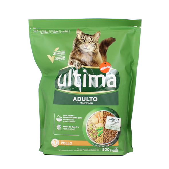 ULTIMA CAT ADULT CROCCHETTE POLLO, ORZO E FRUMENTO INTEGRALI, PISELLI 800 grammi