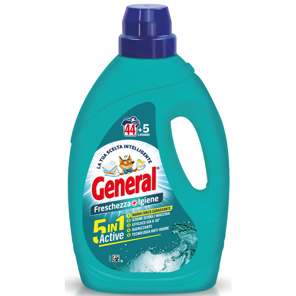 GENERAL DETERSIVO LIQUIDO LAVATRICE 5in1 FRESCHEZZA+IGIENE 44 + 5 LAVAGGI 