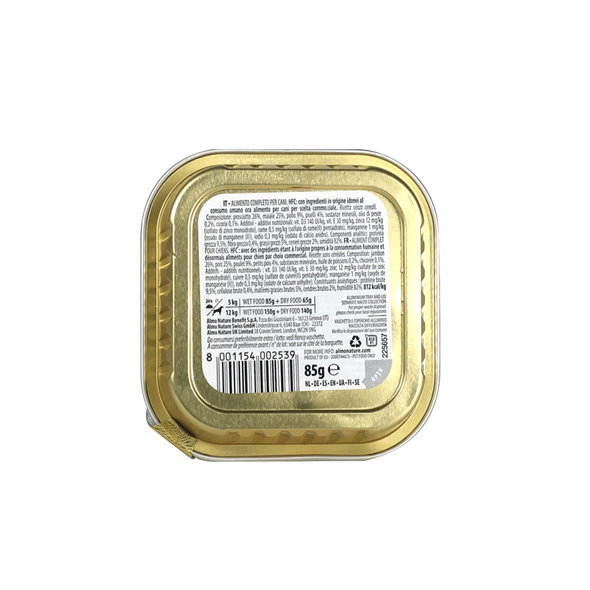 ALMO NATURE COMPLETE HFC CANE VASCHETTA PROSCIUTTO CON PISELLI 85 GRAMMI