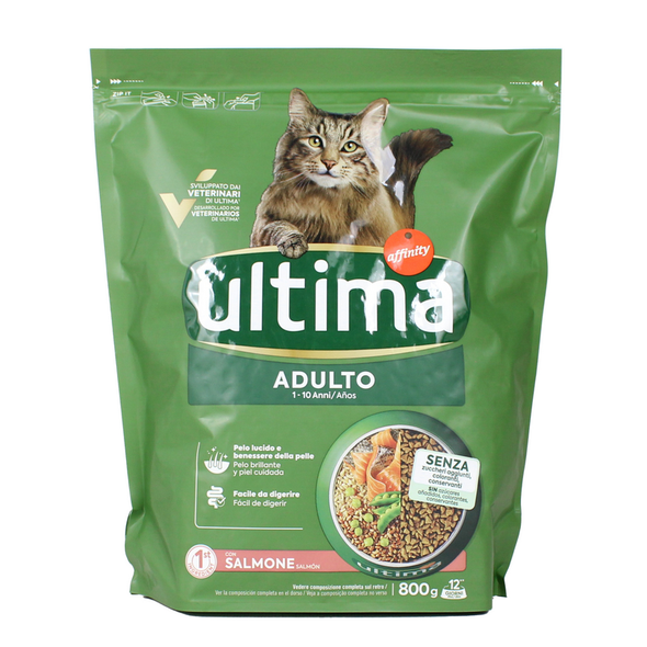 ULTIMA CAT ADULT CROCCHETTE SALMONE - ORZO - PISELLI BUSTA 800 grammi