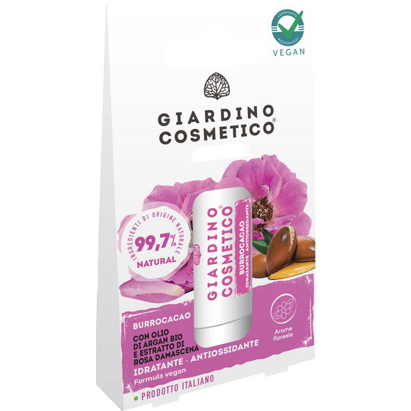 GIARDINO COSMETICO BALSAMO LABBRA ROSA OLIO DI ARGAN BIO ED ESTRATTO DI ROSA DAMASCENA - IDRATANTE ANTIOSSIDANTE
