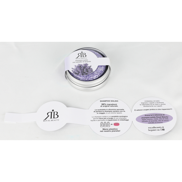 ROYAL BEAUTY SHAMPOO SOLIDO IN SAPONETTA ALL'OLIO DI LAVANDA SCATOLINA ALLUMINIO 60 GRAMMI