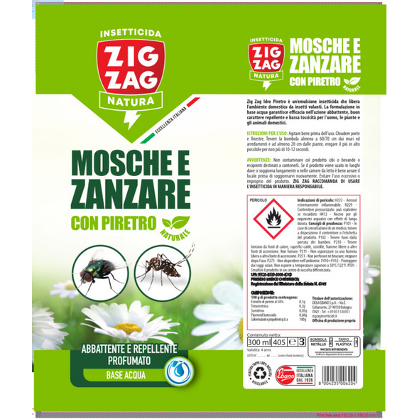 ZIG ZAG INSETTICIDA MOSCHE E ZANZARE CON PIRETRO NATURALE SPRAY 300 ML
