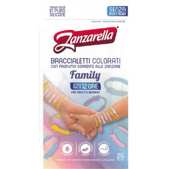 ZANZARELLA 25 BRACCIALETTI COLORATI FAMILY PURO SILICONE SENZA INSETTICIDA ATTIVO PER 12 ORE 