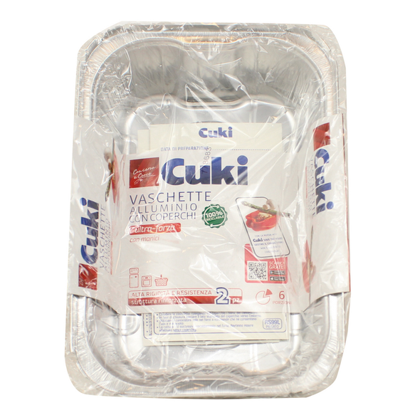CUKI VASCHETTA ALLUMINIO CON COPERCHIO (R99L) 6 PORZIONI - 2 PEZZI - LT 1,8 