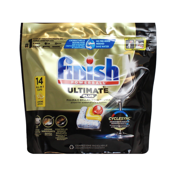 FINISH PASTIGLIE PER LAVASTOVIGLIE ULTIMATE PLUS ALL IN 1 14 TABS LIMONE