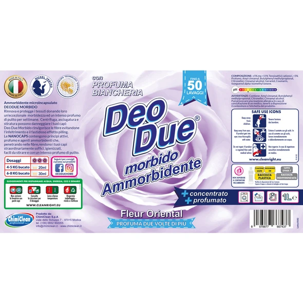 DEO DUE AMMORBIDENTE MORBIDO FLEUR ORIENT.1 LITRO PROFUMA BIANCHERIA FINO A 50 LAVAGGI