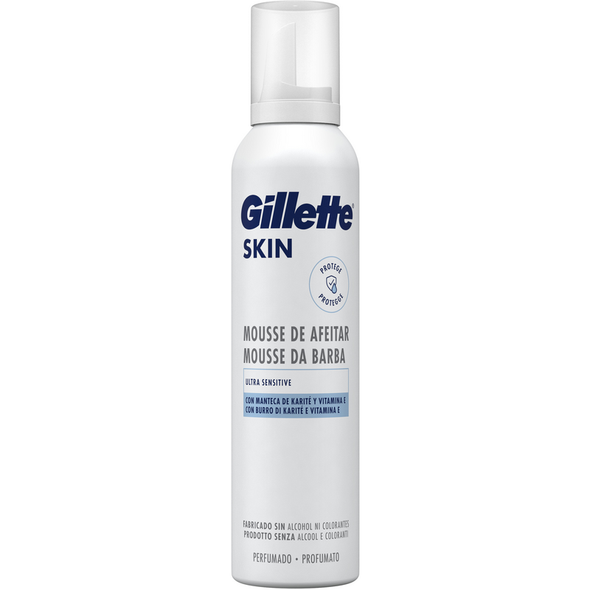 GILLETTE SKIN MOUSSE DA BARBA ULTRA SENSITIVE CON BURRO DI KARITE' E VITAMINA E 240 ML