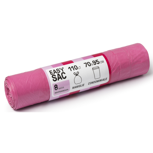 GEL SAC EASYSAC 8 SACCHI CONDOMINIALI INDIFFERENZIATA CON MANIGLIA 70x95 CM 110 LT FUCSIA