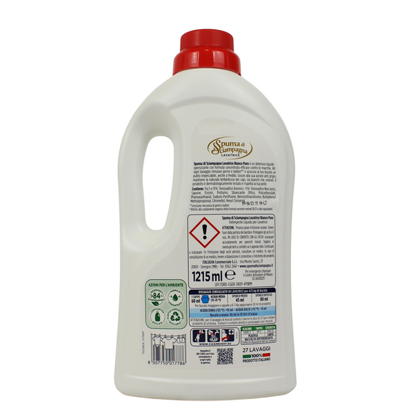 SPUMA DI SCIAMPAGNA DETERSIVO BUCATO LAVATRICE BIANCO PURO IGIENIZZANTE 27 LAVAGGI 1215 ML