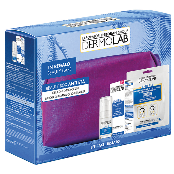 DERMOLAB BEAUTY BOX ANTI ETA' CONTENENTE: GEL CONTORNO OCCHI ANTI ETA' + PATCH CONTORNO OCCHI + POCHETTE