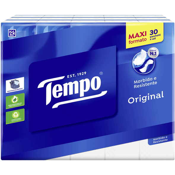 TEMPO FAZZOLETTI 30 PACCHETTI DA 9 FAZZOLETTI 4 VELI MAXI FORMATO