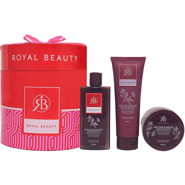 ROYAL BEAUTY COFANETTO FRAGRANZA MUSCHIO BIANCO: BAGNOSCHIUMA 250 ML + CREMA CORPO TUBO 250 ML + BURRO CORPO VASO 400 ML