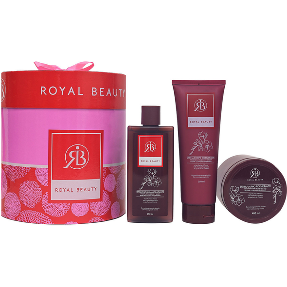 ROYAL BEAUTY COFANETTO FRAGRANZA FRESIA: BAGNOSCHIUMA 250 ML + CREMA CORPO TUBO 250 ML + BURRO CORPO VASO 400 ML