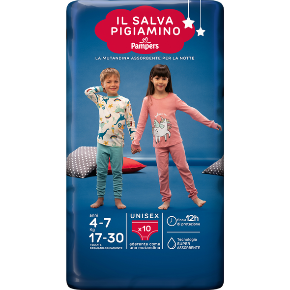 PAMPERS IL SALVA PIGIAMINO 4-7 ANNI 17-30 KG UNISEX 10 PEZZI