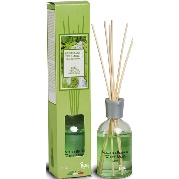 PETALI PROFUMATORE PER AMBIENTI DIFFUSORE CON BASTONCINI FRAGRANZA MUSCHIO BIANCO 100 ML