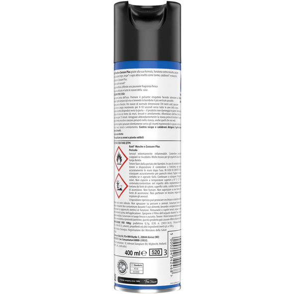 RAID INSETTICIDA SPRAY MOSCHE e ZANZARE PLUS AZIONE RAPIDA 400 ML