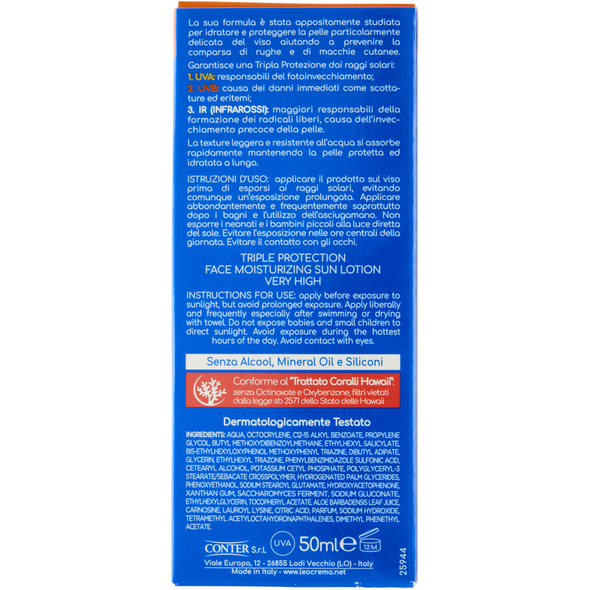 LEOCREMA SOLARE TRIPLA PROTEZIONE CREMA VISO IDRATANTE SPF50+ 50 ML