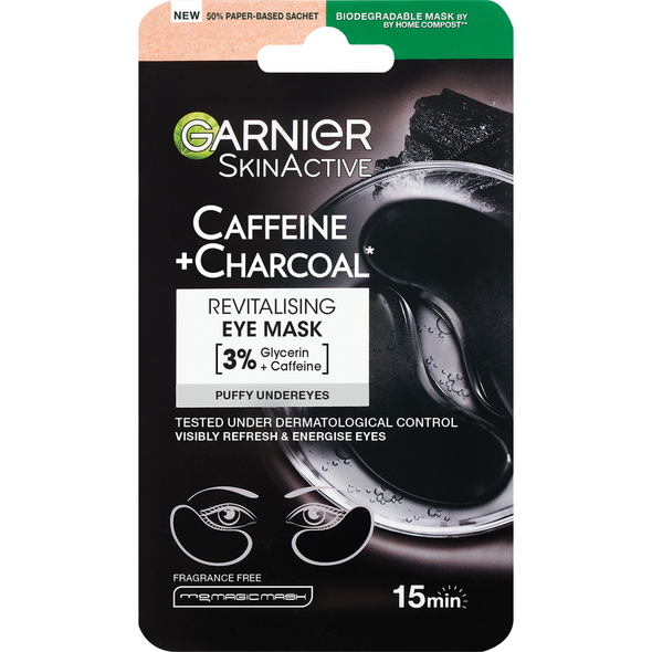 GARNIER SKIN ACTIVE CAFFEINE E CHARCOAL EYE MASK 15 MINUTI