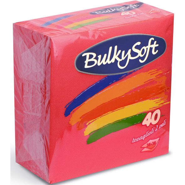 BULKYSOFT BOX TOVAGLIOLI 38x38 COLORE ROSSO 2 VELI 40 PEZZI TRAMA IN TESSUTO
