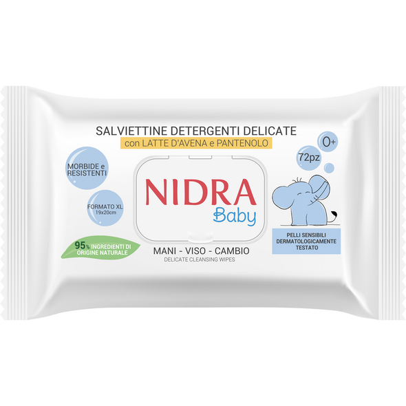 NIDRA BABY 72 SALVIETTE DETERGENTI DELICATE MANI, VISO, CAMBIO  