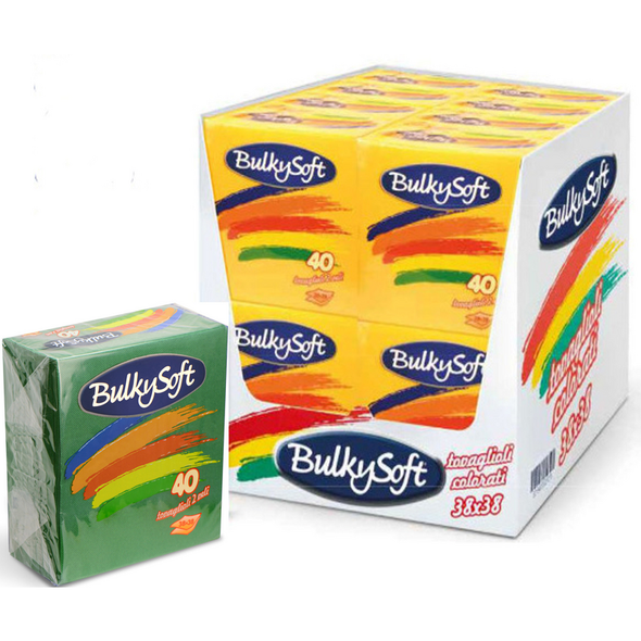 BULKYSOFT BOX TOVAGLIOLI 38x38 COLORE VERDE 2 VELI 40 PEZZI TRAMA IN TESSUTO