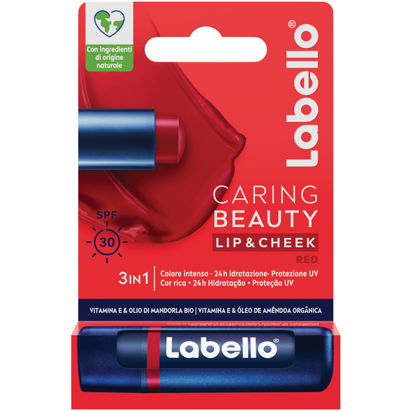 LABELLO CARING BEAUTY 3in1 SPF30 VITAMINA E & OLIO DI MANDORLA BIO RED COLOR