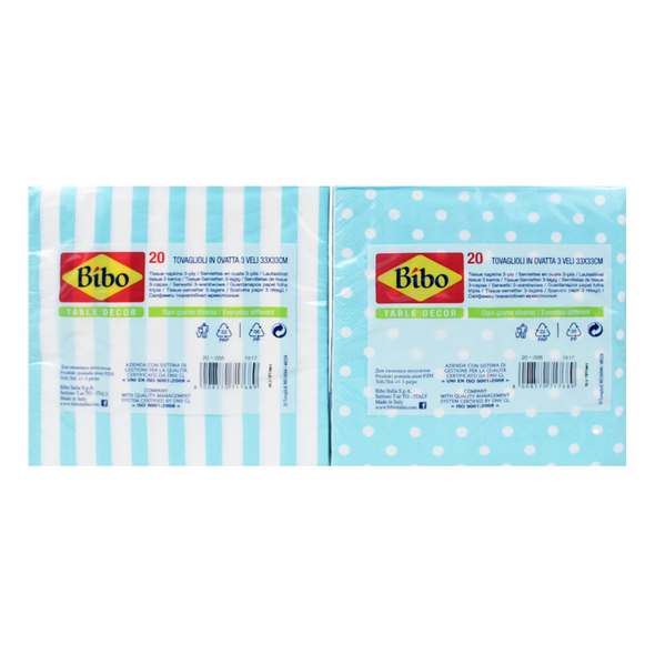 BIBO DECOR TOVAGLIOLI OVATTA 33x33 2 VELI 20 PZ BLU TIFFANY