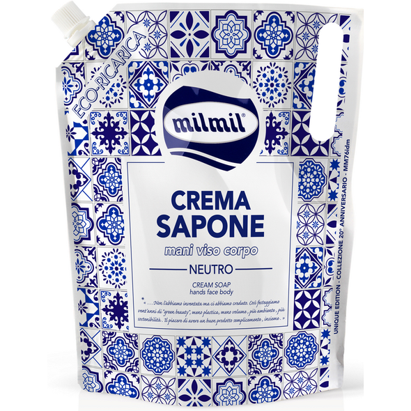 MIL MIL SAPONE CREMA MANI VISO CORPO MAIOLICHE NEUTRO RICARICA BUSTA 900 ML 