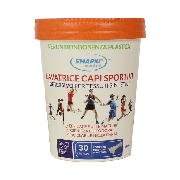 SMAPIU LAVATRICE CAPI SPORTIVI DETERSIVO PER TESSUTI SINTETICI 30 LAVAGGI BARATTOLO 500 grammi 