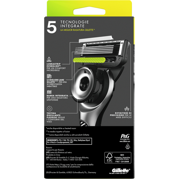 GILLETTE LABS RASOIO COLORE SILVER 5 LAME 1 RICARICA