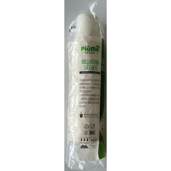 PIUME NATURALE 50 BICCHIERINI DA CAFFE' BIODEGRADABILI & COMPOSTABILI