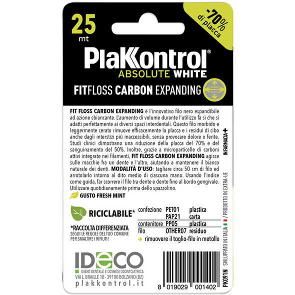 PLAKKONTROL PROFESSIONAL ABSOLUTE WHITE FILO INTERDENTALE FIT FLOSS CARBON 25 MT 