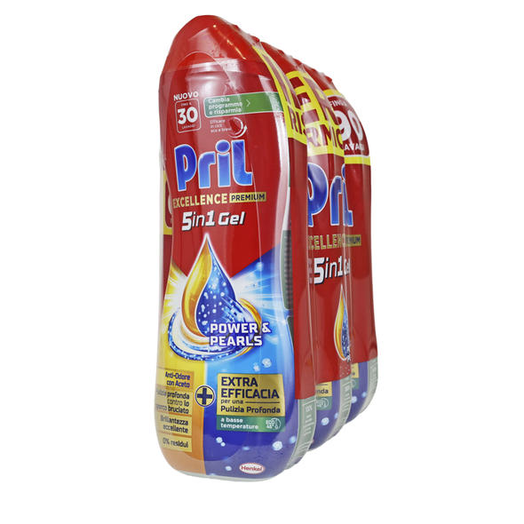 PRIL EXCELLENCE DUO GEL LAVASTOVIGLIE ANTI ODORE CON ACETO 30 LAVAGGI 540 ML x 3 PEZZI